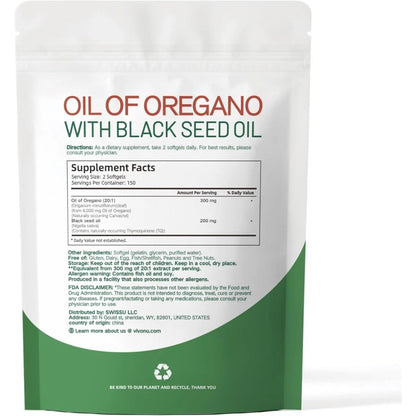 Oil of Oregano with Black Seed Oil Softgels 300 Count 6200mg Herbal Supplement