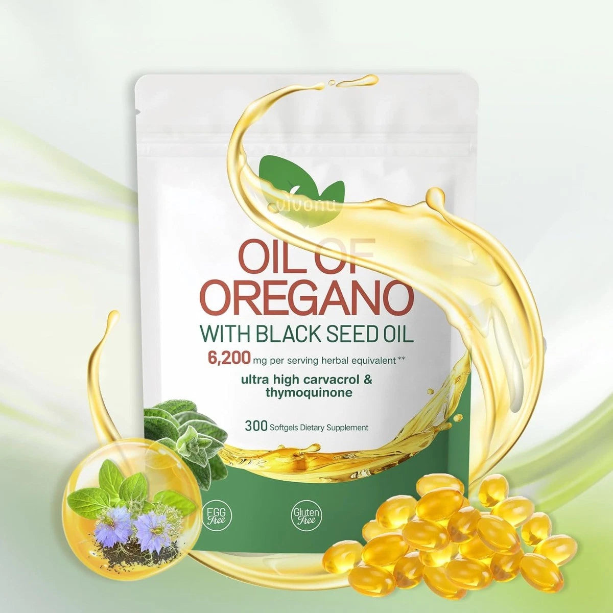 Oil of Oregano with Black Seed Oil Softgels 300 Count 6200mg Herbal Supplement